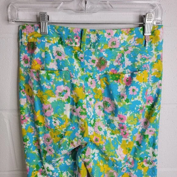 Zara Linen Blend Floral Cropped Flare Pants Size 6 Vacation Beach Cruise Summer - Picture 5 of 9